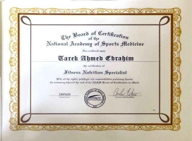 Fitness Nutrition Specialist certificate, NASM