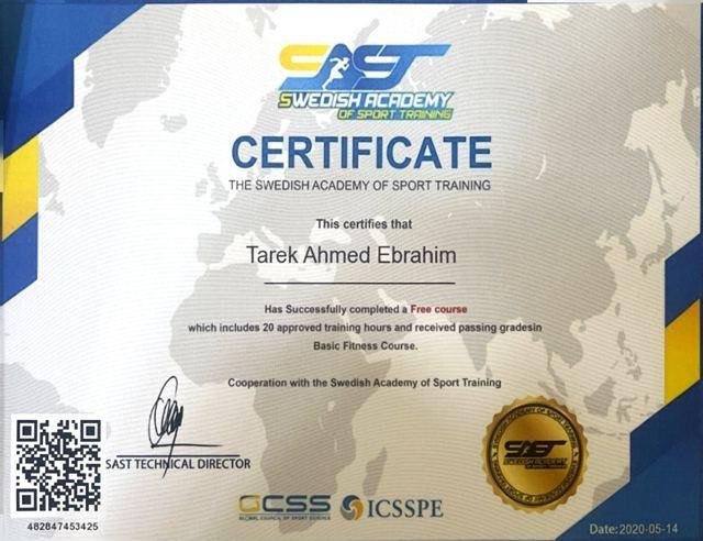 Basic Fitness Course certificate, Swedish Academy of Sport Training