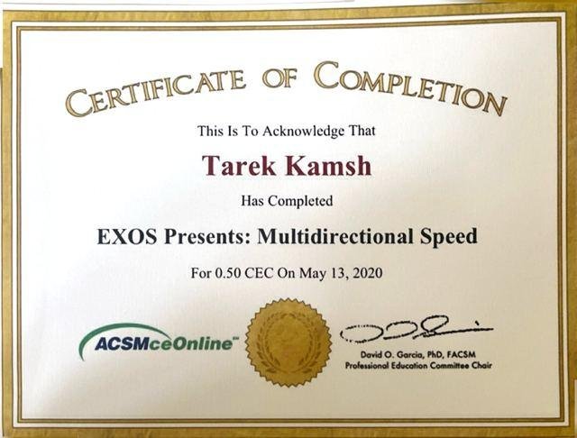 EXOS: Multidirectional Speed certificate, ACSM