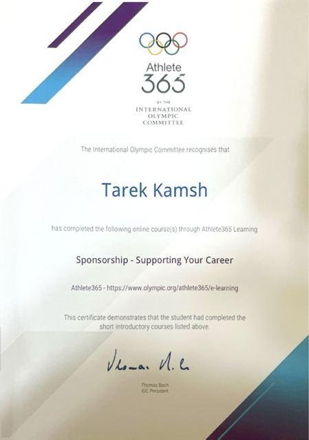 Sponsorship: Supporting Your Career certificate, IOC Athlete365